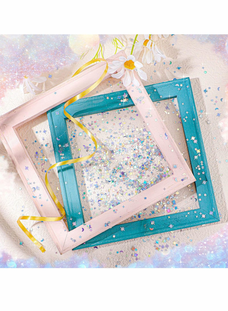 SOLARAE Holographic Star and Moon Table Confetti Iridescent Metallic Glitter Foil Confetti Sequin Star Moon Scatter for Birthday Wedding Festival Party DIY Decoration(3-10mm, 150g) - Image 5