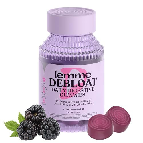 Lemme Debloat Digestive Gut Health Gummies with 2 Clinically Studied Probiotics Prebiotic Vegetarian Gluten Free Non GMO BlackBerry Flavor 60 Count