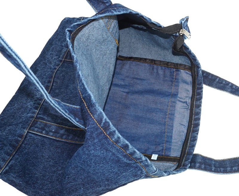 YunZh Denim Tote Bag Casual Style Lightweight Classic Retro Travel Shopper Shoulder Handbag - Image 5