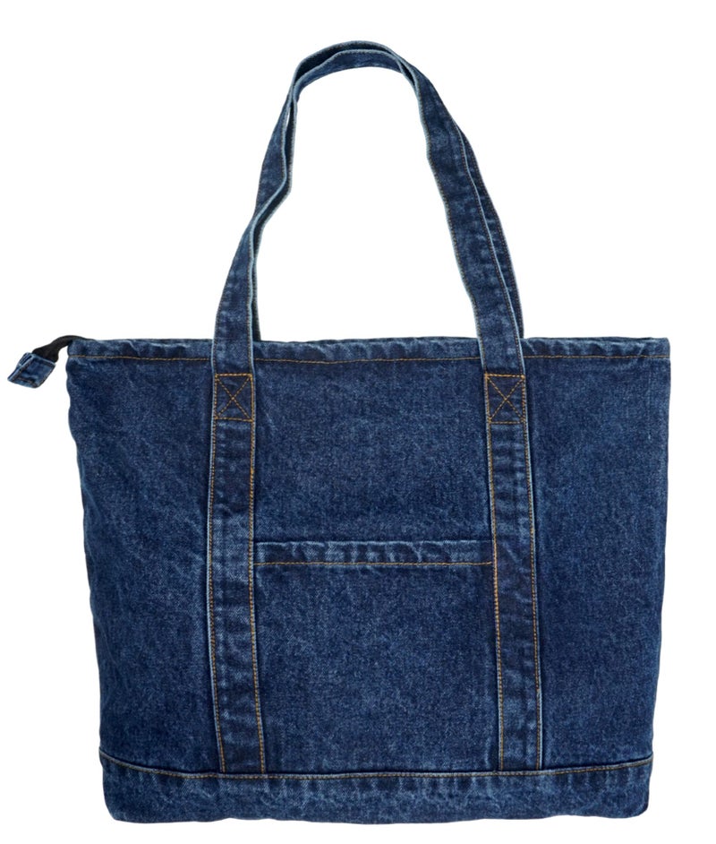 YunZh Denim Tote Bag Casual Style Lightweight Classic Retro Travel Shopper Shoulder Handbag - Image 1