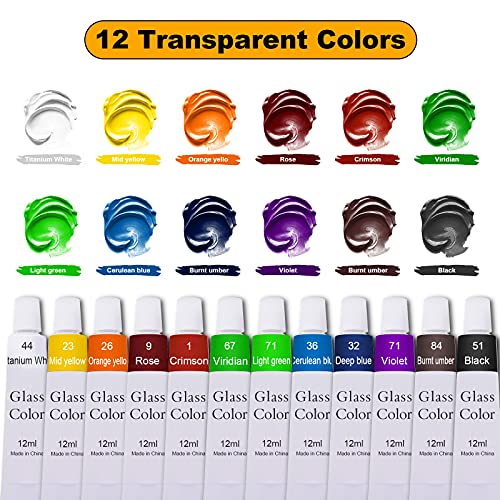 Happlee 12 Colors Glass Paints Set(0.42oz/12ml), Stained Glass Paints Kit for Glass Painting, Non Toxic Quick-Drying Waterproof Glass Painting Supplies for Ceramic Window, for Artists Beginners Kids - Image 2