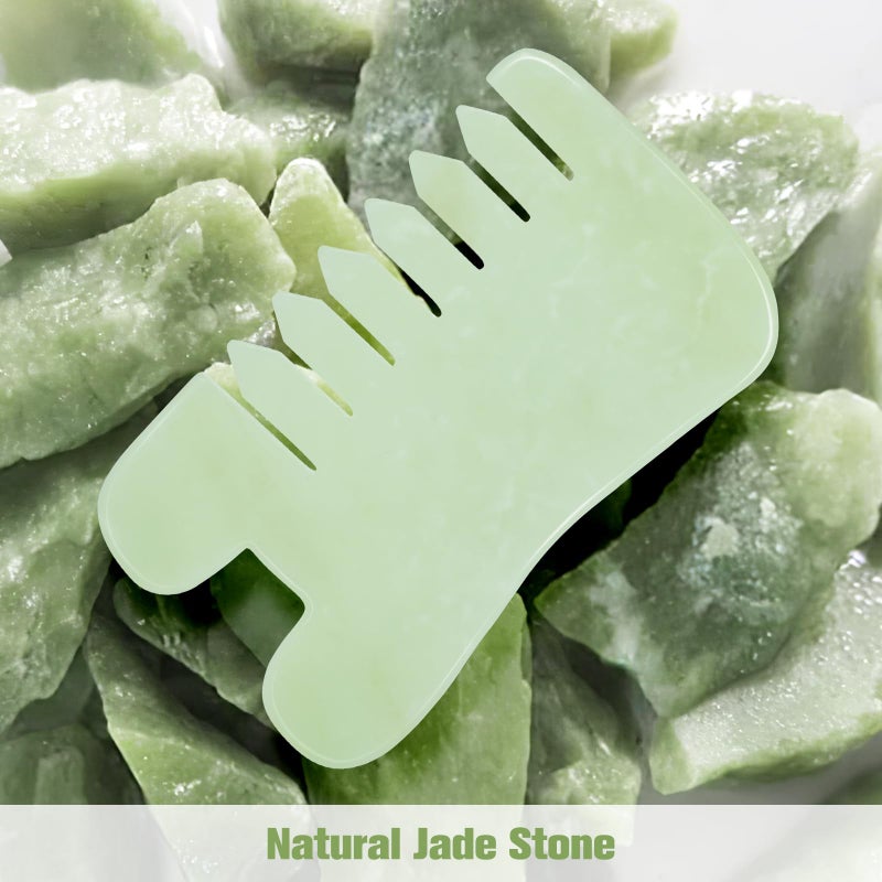 airogym Jade Stone Gua Sha Massage Tool Set Larger Guasha Board with Handle, Muscle Scraping Massage Tools, Guasha Scraping Scalp Comb, Acupuncture Tools for Back Neck, Head, Relaxation Lymphatic Drainage - Image 2