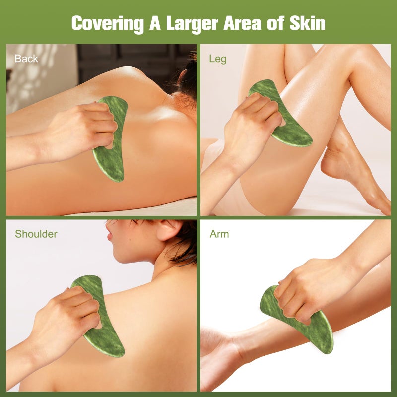 airogym Jade Stone Gua Sha Massage Tool Set Larger Guasha Board with Handle, Muscle Scraping Massage Tools, Guasha Scraping Scalp Comb, Acupuncture Tools for Back Neck, Head, Relaxation Lymphatic Drainage - Image 5