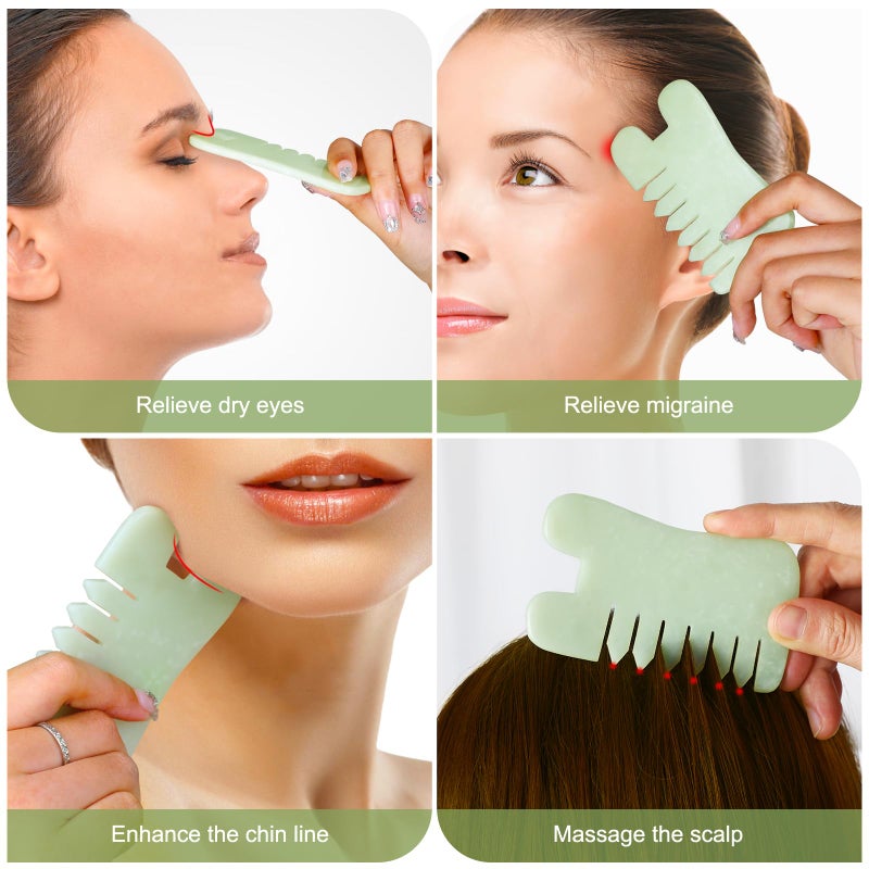 airogym Jade Stone Gua Sha Massage Tool Set Larger Guasha Board with Handle, Muscle Scraping Massage Tools, Guasha Scraping Scalp Comb, Acupuncture Tools for Back Neck, Head, Relaxation Lymphatic Drainage - Image 4