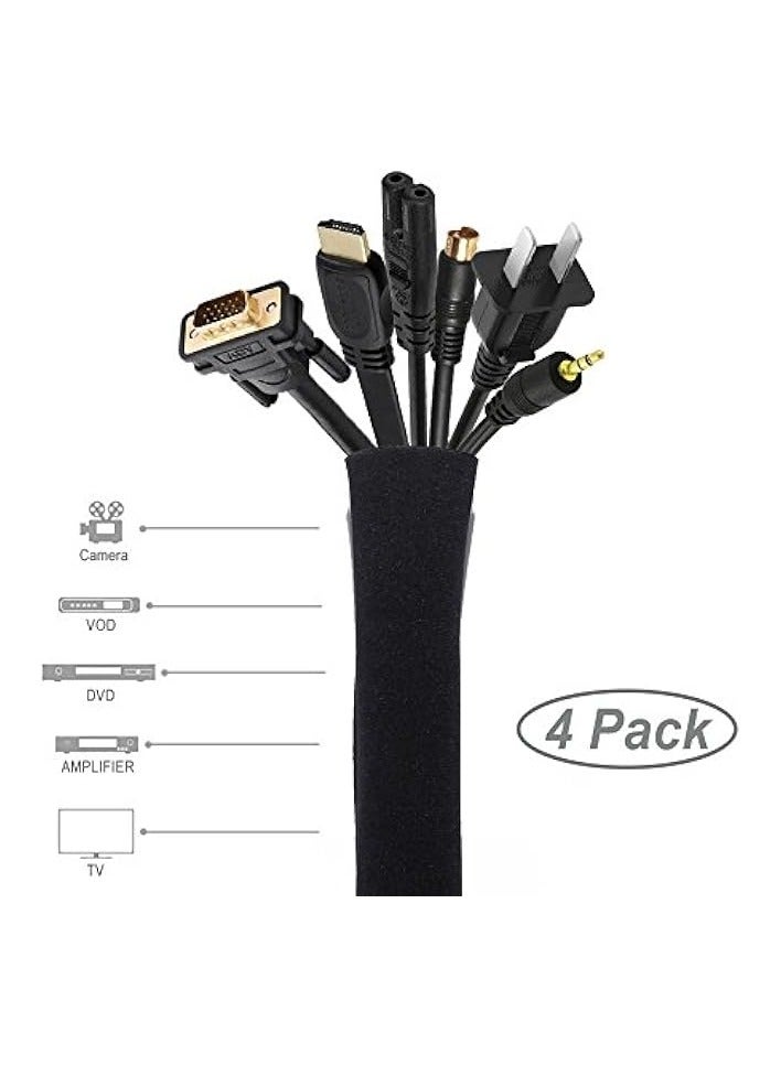 erorex 4 Pcs Cable Management Sleeve, Cord Management System for TV/Computer/Home Entertainment, 19-20 inch Flexible Cable Sleeve Wrap Cover Organizer - Black - Image 3