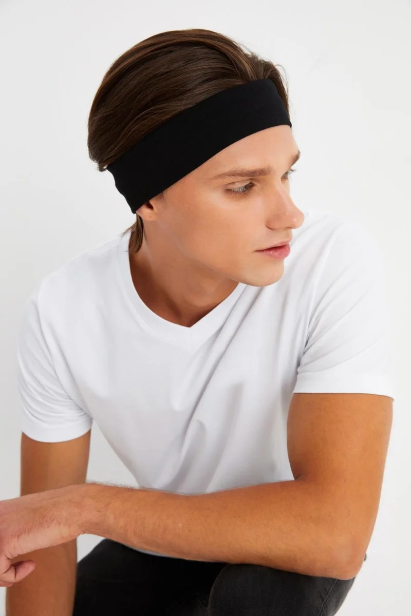 بوتيكجيز Black Men's Cotton Combed Combed, Non-Slip, Sweatproof, Ultra Light, Sports Hair Band Bandana