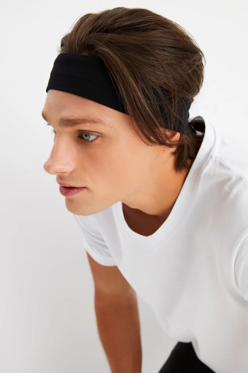 بوتيكجيز Black Men's Cotton Combed Combed, Non-Slip, Sweatproof, Ultra Light, Sports Hair Band Bandana