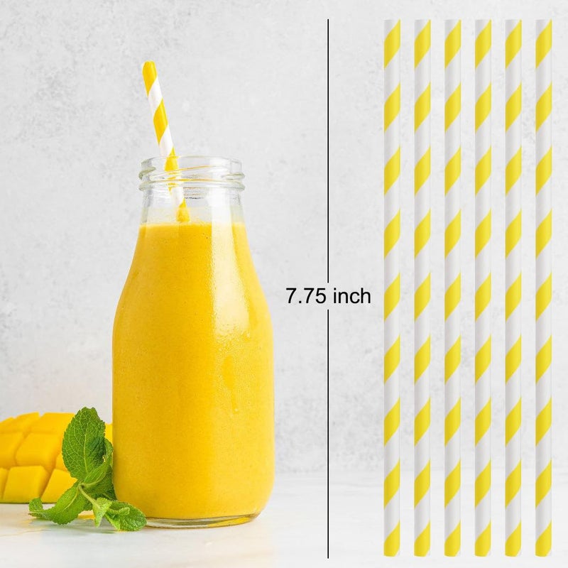 ALINK 100 Yellow Stripes Paper Straws  Biodegradable Disposable Drinking Straws for Christmas  Brithday  New Year  Party Decoration Supplies - Image 2