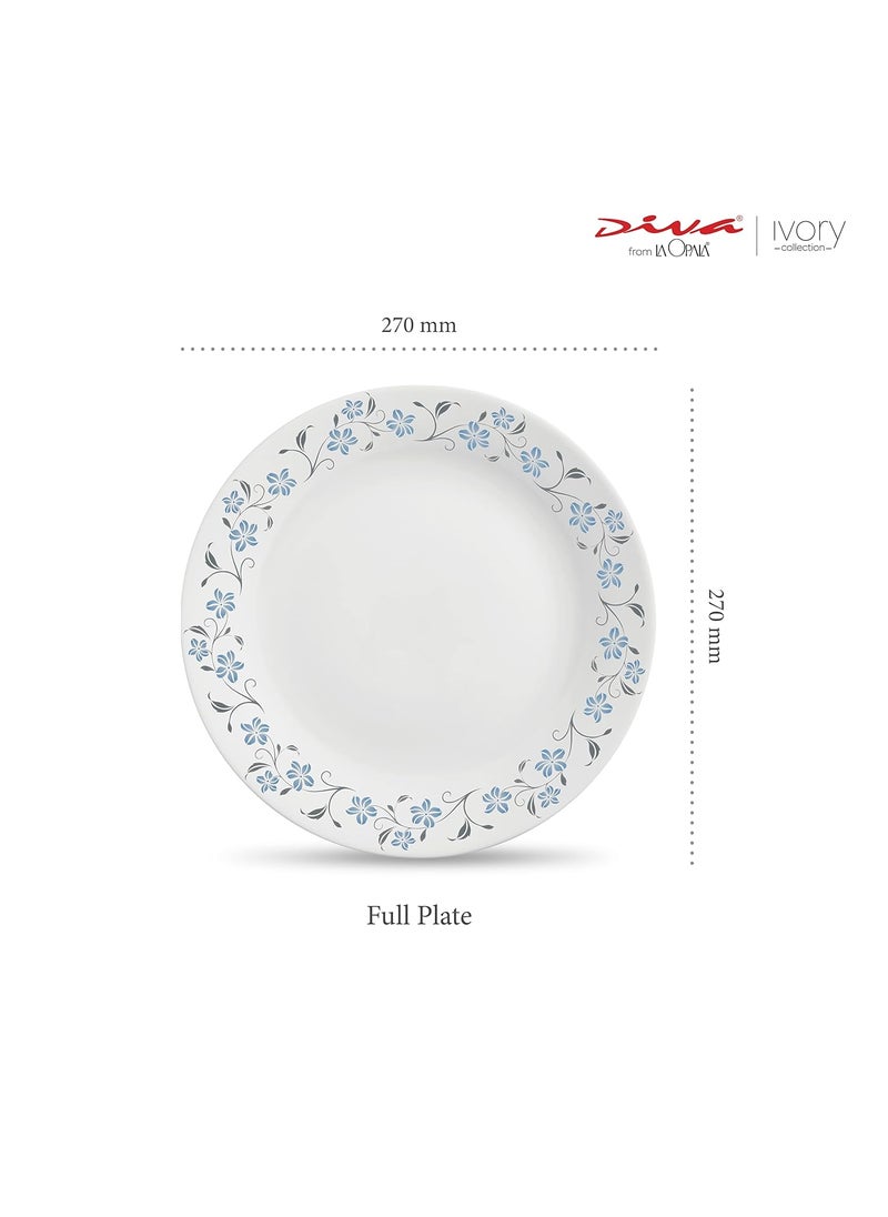 La Opala La Opala Diva, Ivory Collection, Opal Glass Full Plate Set 11" 6 pcs, Grace Blue, White, Standard  - Image 2