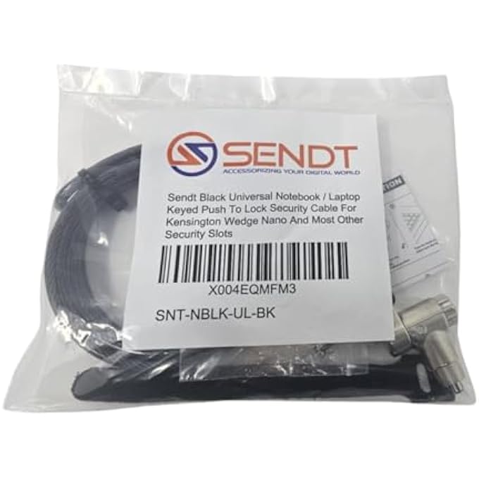 Sendt BLACK UNIVERSAL NOTEBOOK LAPTOP KEYED PUSH TO LOCK SECURITY CABLE FOR KENSINGTON WEDGE NANO AND MOST OTHER SECURITY SLOTS - Image 2