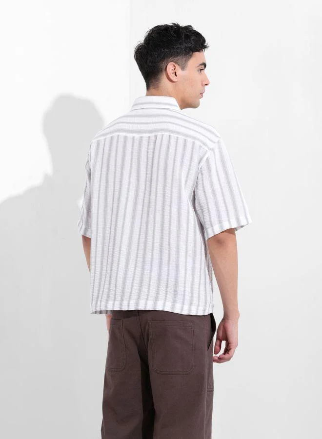 The Indian Garage Co Men Boxy Fit Striped Cutaway Collar Half Sleeves Shirt