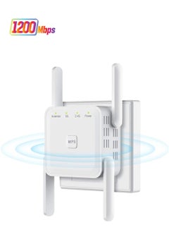 Wifi Extender,WiFi Repeater,5G 1200Mbps Dual Band WiFi Booster For Home,Internet Booster With Ethernet, With 4 Antennas, Easy Setup
