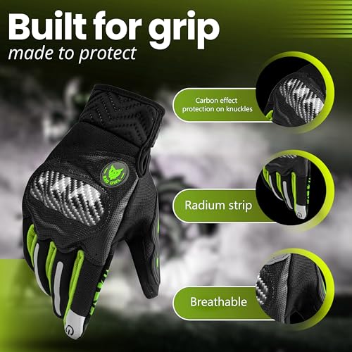 BADOWL Carbon Fiber PVC Knuckle Protection Riding Gloves | Touchscreen Sports Gloves with Anti-Slip Grip | Breathable, All-Weather, (NEON Green, L) - Image 3
