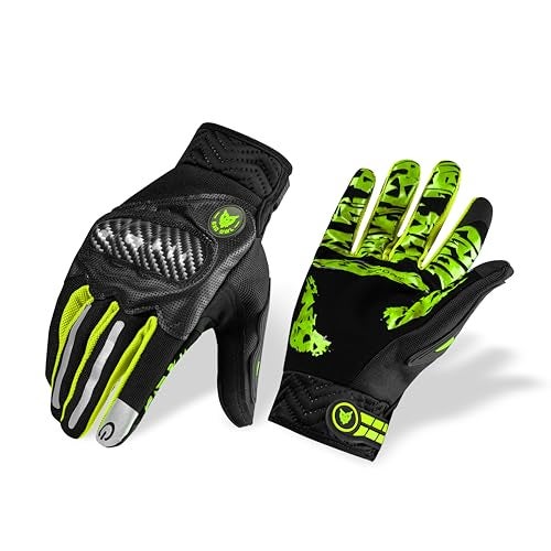 BADOWL Carbon Fiber PVC Knuckle Protection Riding Gloves | Touchscreen Sports Gloves with Anti-Slip Grip | Breathable, All-Weather, (NEON Green, L) - Image 1
