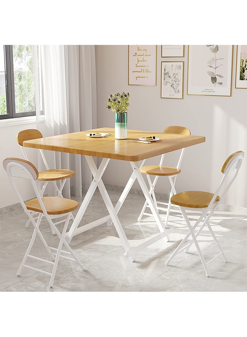 تايمي طاولة طعام قابلة للطي 74x80x80سم بسطح خشبي وأرجل معدنية، طاولة محمولة بتصميم عصري موفر للمساحة للمطبخ وغرفة الطعام والمعيشة والحديقة والتخييم - لون خشبي - Image 3