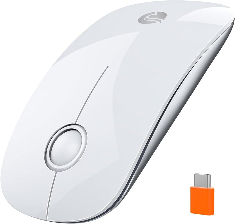 RAPIQUE R306C USB C Wireless Mouse, Type-C 2.4GHz Portable Computer Mouse, Silent Click, Ultra-Slim, 3-Speed DPI, 480 Hours Battery Life, for USB-C Laptops, MacBook, iPad, Surface Pro, MacOS - White - Image 1