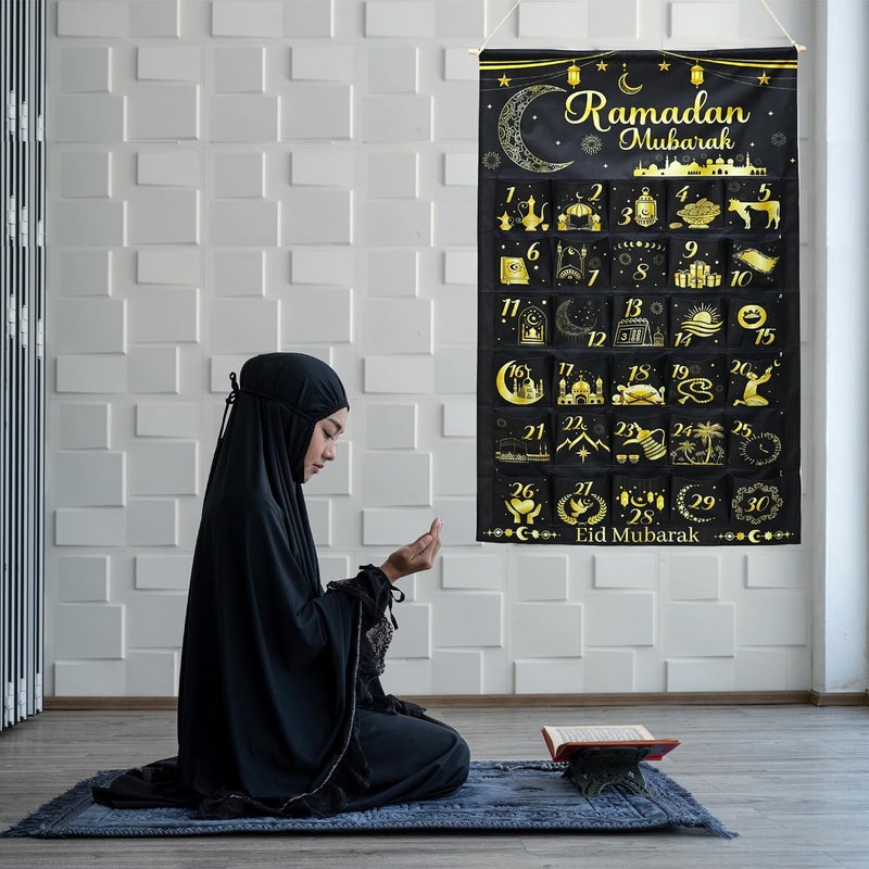 تقويم العد التنازلي لرمضان مبارك من القماش: 30 يومًا من الغموض، تقويم العد التنازلي لعيد مبارك، تقويم المجيء مع 30 جيبًا ليوم رمضان، زينة حائط للمنزل. - Image 5