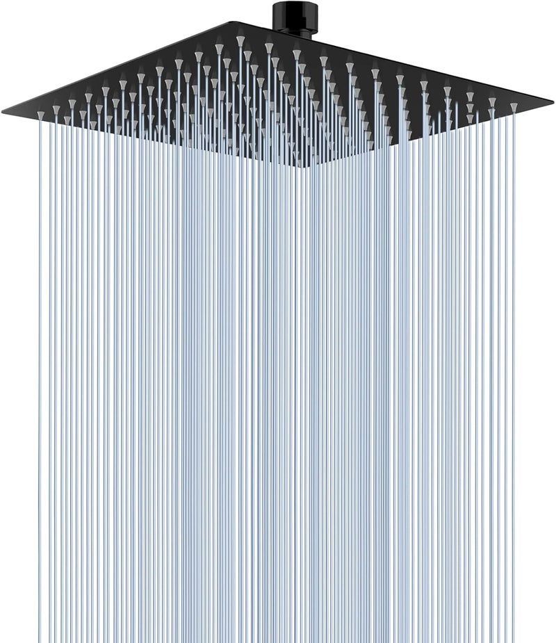 Voolan Rain Shower head, High Pressure Shower Head Made of 304 Stainless Steel, Relaxed Shower Experience Even at Low Water Flow & Pressure (10" Black) - Image 1