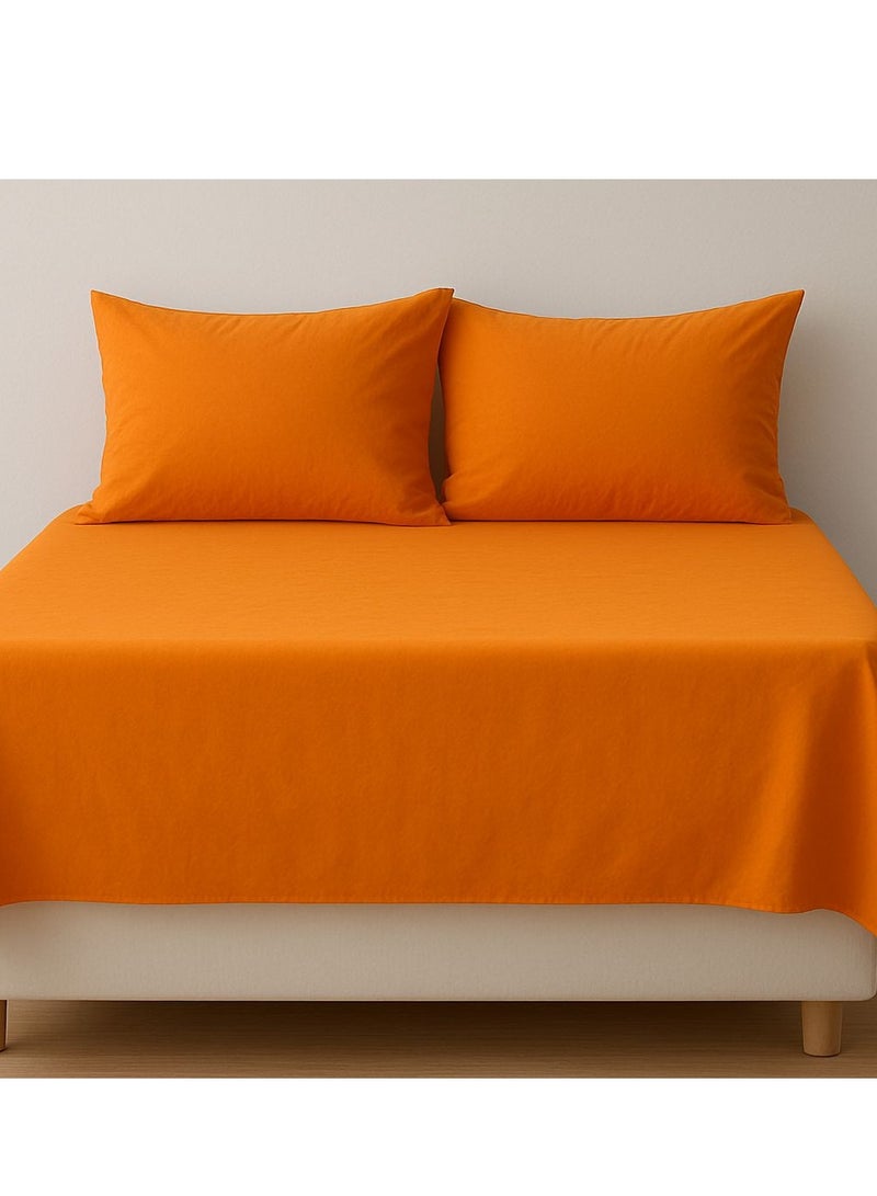Yarlin-Bed Set (Flat Bedsheet for 180 cm beds and 2 Small Pillowcases (Orange) Design