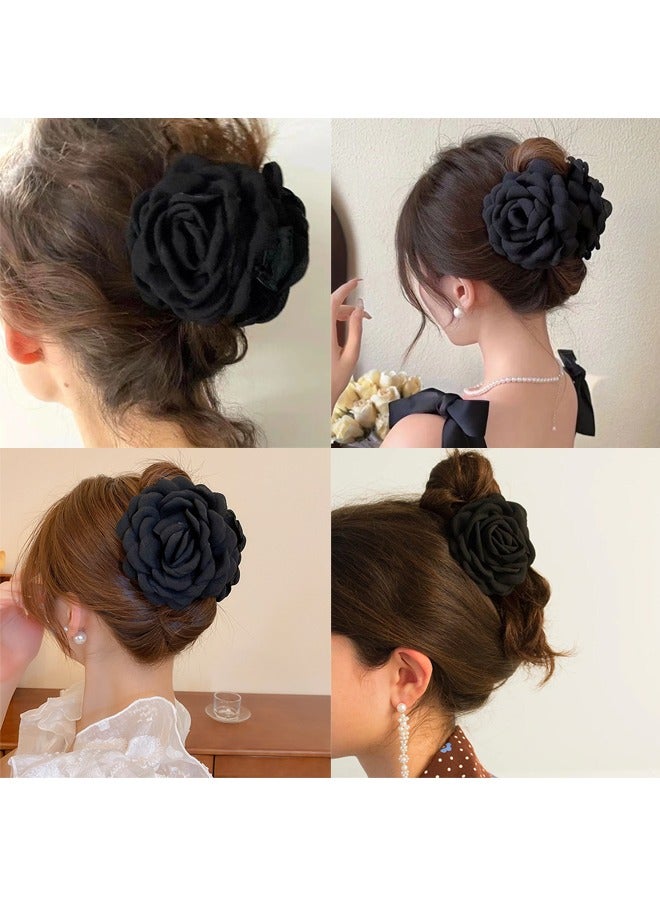 3Pcs Rose Flower Claws Clips for Women, Large Hawaiian Rose Hair Clips, Floral Hair Clips for Women Girls Thin Hair, Blooming Rose Claws Clips, Non Slip Strong Hold for Thick Hair - Image 2
