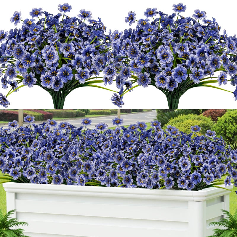 Lnoicy 24 Pcs Artificial Flowers for OutdoorPlastic Flowers Decoration UV Resistant Faux Flowers Shrubs Artificial Plants for Indoor Outside Garden Home Wedding FarmhouseBlue