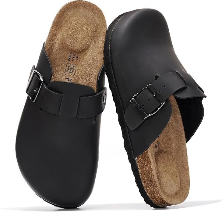 Project Cloud 100% Genuine Leather Footbed Clogs for Women - Memory Foam Arch Support Slippers for Women - Trendy Slip-ons Women's Mules & Clogs Sandals (Benton,BLKDIS,8.5M) - Image 1