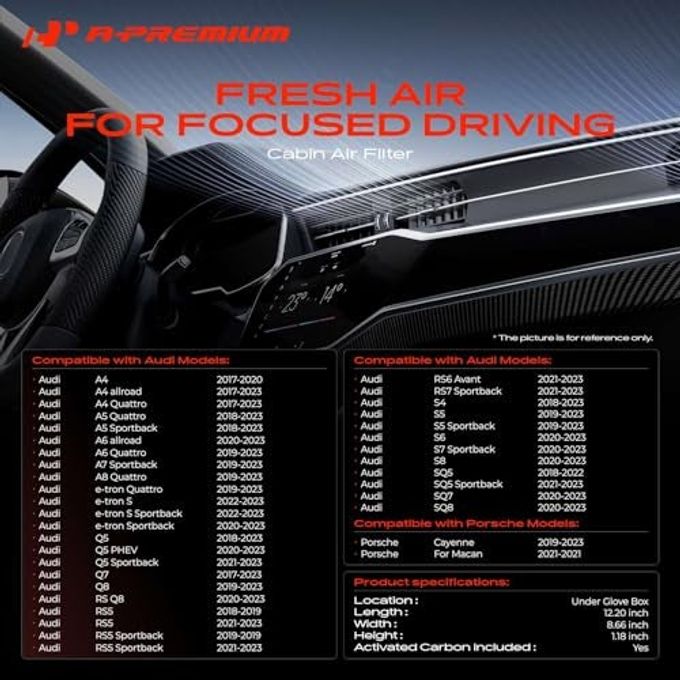 A-Premium 2-PC Cabin Air Filter with Activated Carbon Compatible with Audi A4, A4 Quattro, A5 Quattro, A6 Quattro, A8 Quattro, A4 allroad, Q5, Q7, Q8, RS5, S4, S5, S6, SQ5 & Porsche Cayenne, Macan - Image 2