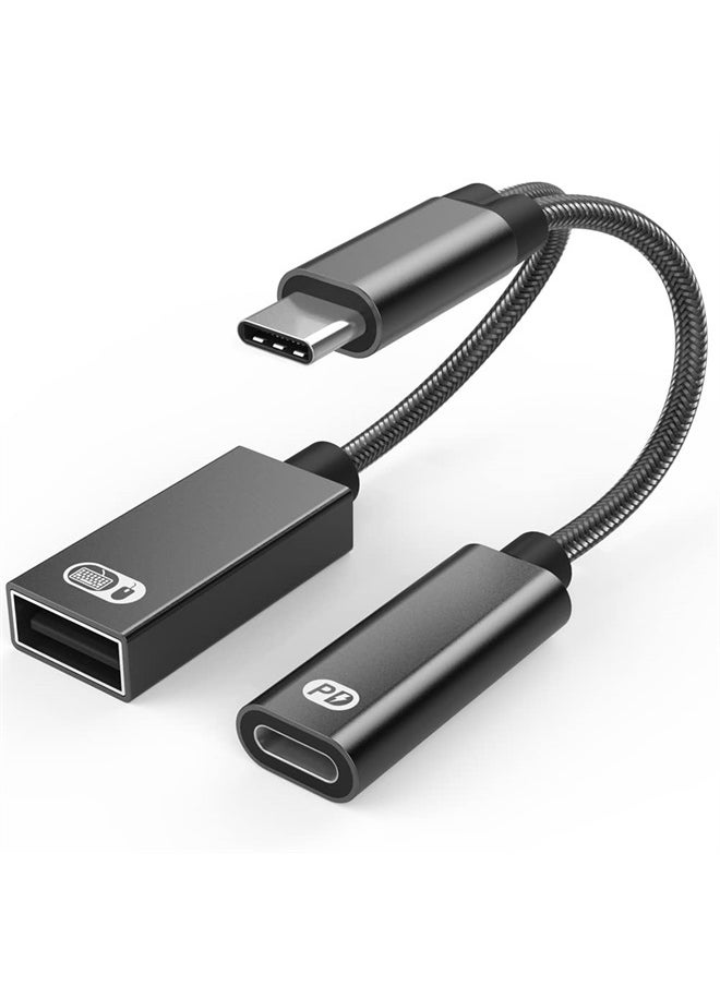 2-in-1 USB Type C to USB Adapter (OTG Cable + Power Cable) for Steam Deck, Switch, Chromecast Google TV, MacBook, iPad, 3D Printer, Samsung Galaxy S20 S21 S22, Google Pixel and More - Black