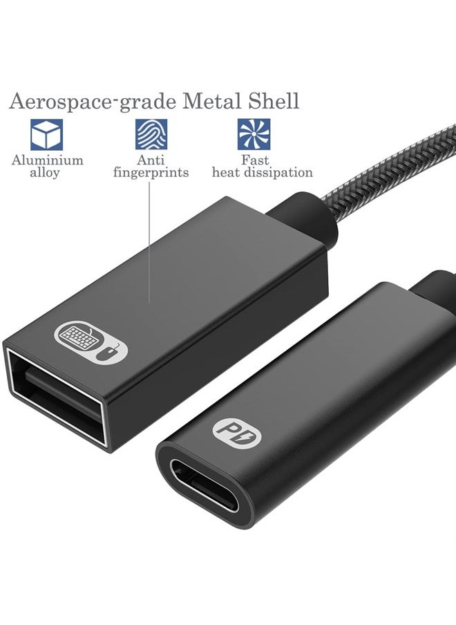 2-in-1 USB Type C to USB Adapter (OTG Cable + Power Cable) for Steam Deck, Switch, Chromecast Google TV, MacBook, iPad, 3D Printer, Samsung Galaxy S20 S21 S22, Google Pixel and More - Black