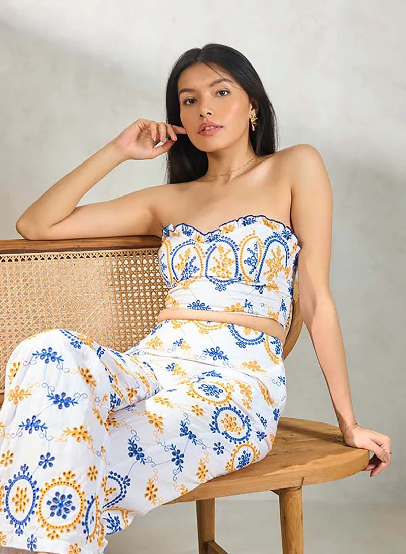 Virgio VIRGIO 100% Cotton White Tube Top In Schiffli