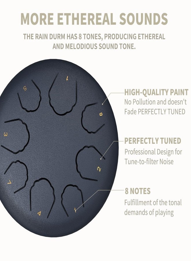 MENGBEI Rain Drum for Outside Garden, 6 Inches 8 Notes Steel Tongue Drum Rain Chime, Chakra Drum for Rain, Rain Drum for Outside Garden When It Rains（Navy Blue） - Image 2