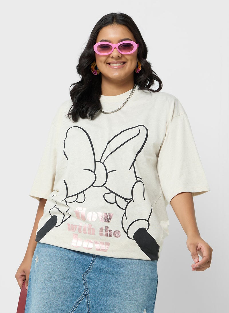 Disney Minnie Plus Size Oversize Bow Foil Print T-Shirt - Image 1