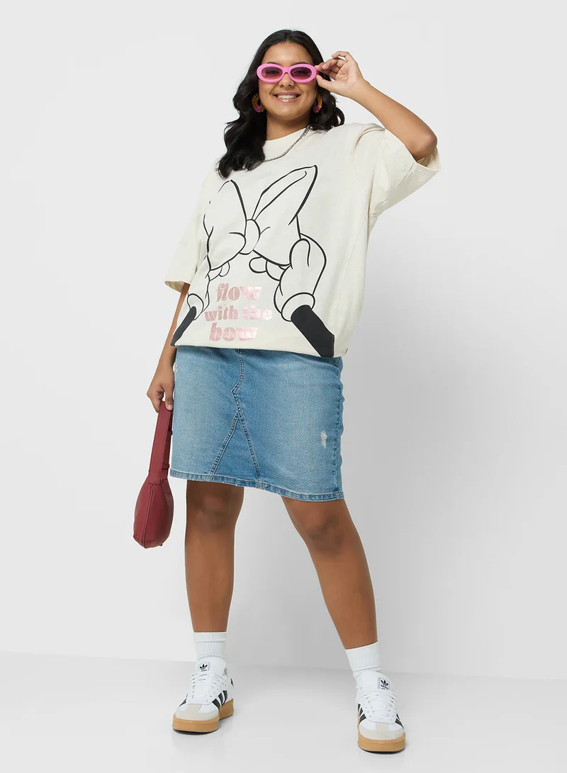 Disney Minnie Plus Size Oversize Bow Foil Print T-Shirt