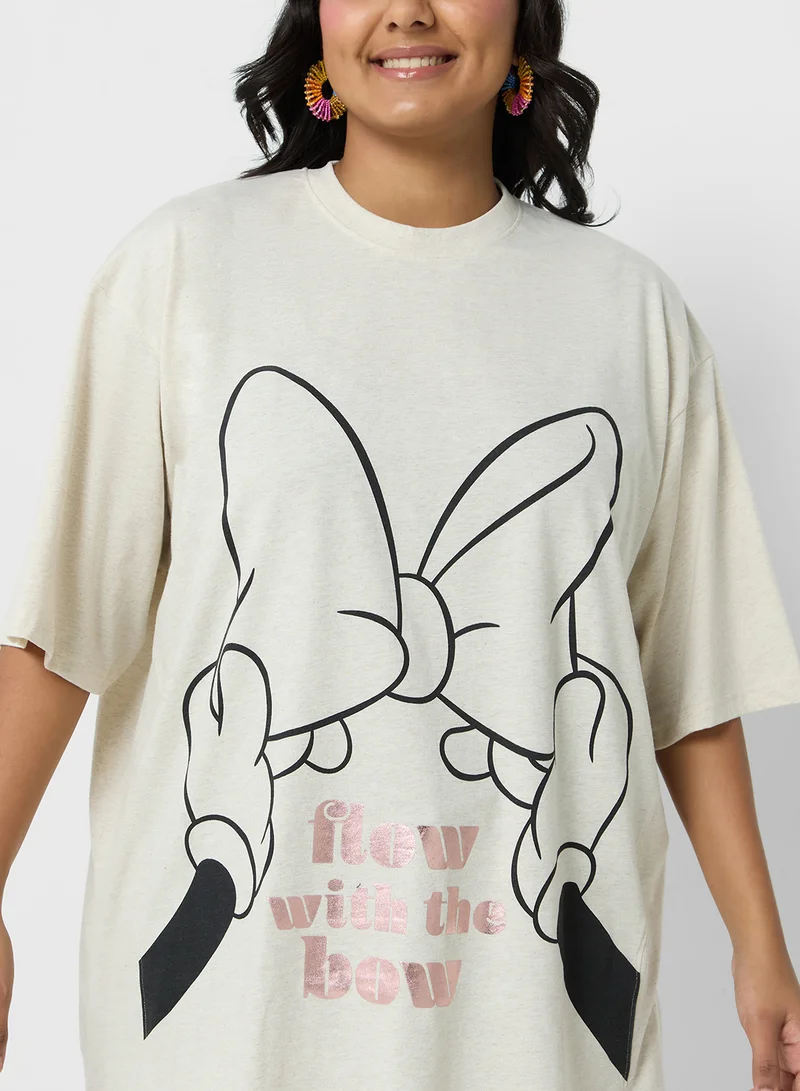 Disney Minnie Plus Size Oversize Bow Foil Print T-Shirt