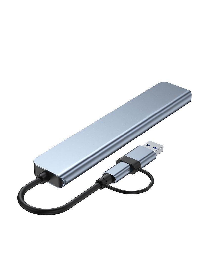 7-in-1 USB Hub Docking Station with Dual Input (USB-C & USB-A) – 5 USB 3.0 Ports + 2 Type-C Outputs – Multiport Adapter for Laptop, Phone, Tablet – OTG Compatible, Aluminum Shell, Plug & Play – Boxed - Image 3