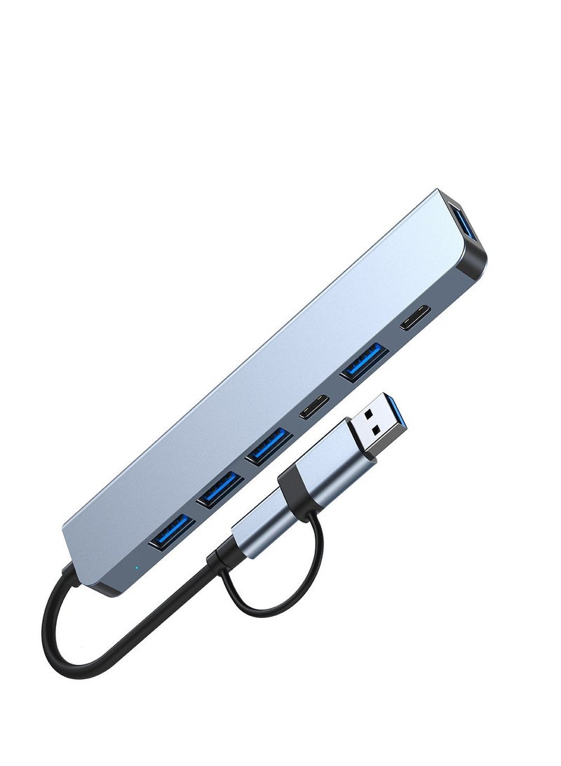 7-in-1 USB Hub Docking Station with Dual Input (USB-C & USB-A) – 5 USB 3.0 Ports + 2 Type-C Outputs – Multiport Adapter for Laptop, Phone, Tablet – OTG Compatible, Aluminum Shell, Plug & Play – Boxed - Image 5