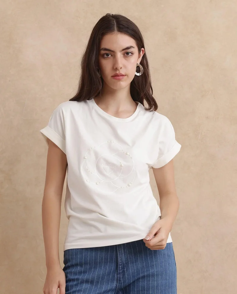 Rareism Women's Pearl Embellished T Shirt