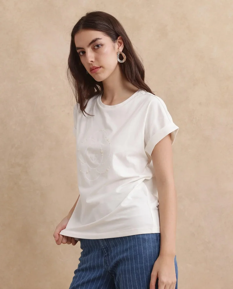 Rareism Women's Pearl Embellished T Shirt