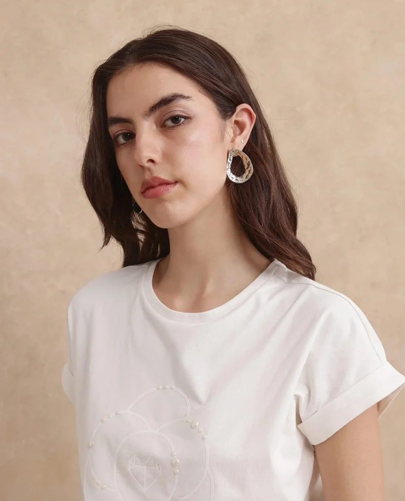 Rareism Women's Pearl Embellished T Shirt