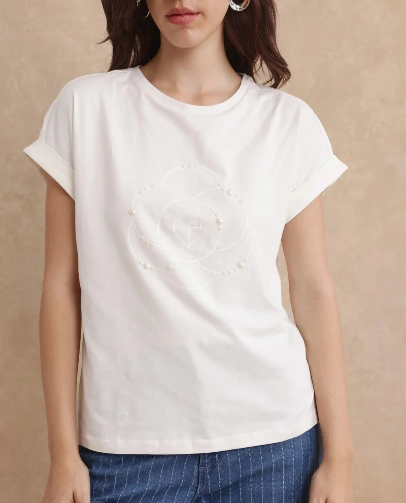 Rareism Women's Pearl Embellished T Shirt