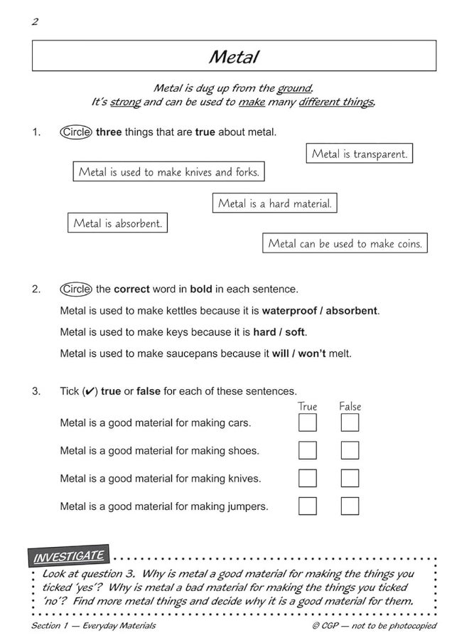 KS1 Science Yr 2 Workout Uses Materials  - Image 5