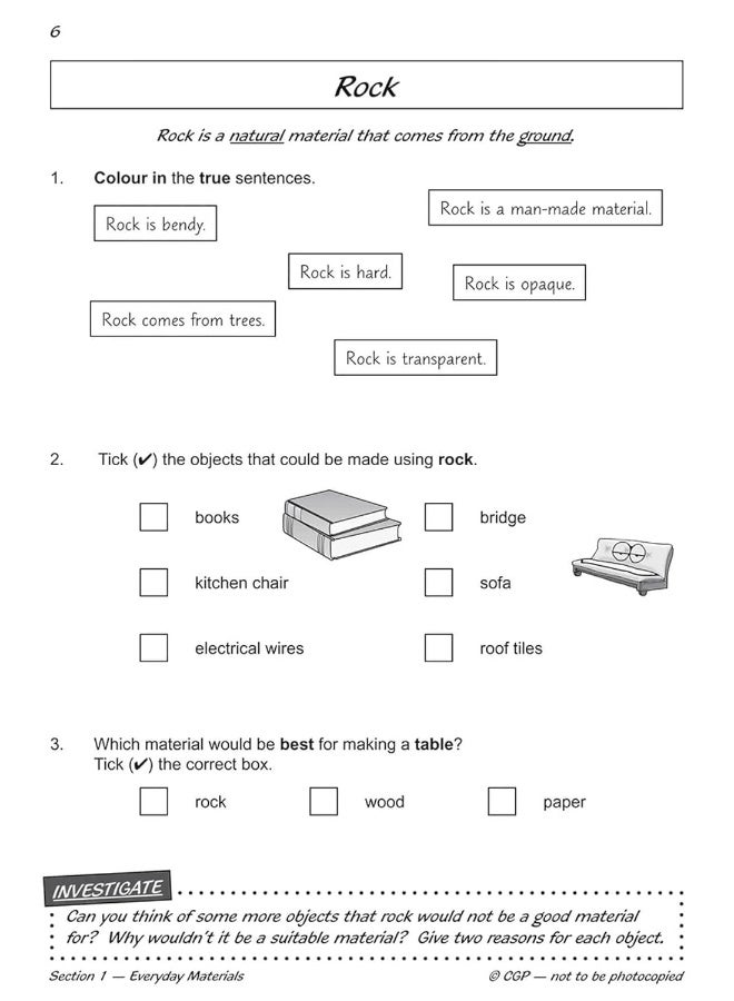 KS1 Science Yr 2 Workout Uses Materials