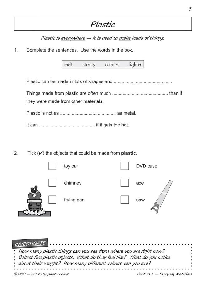 KS1 Science Yr 2 Workout Uses Materials