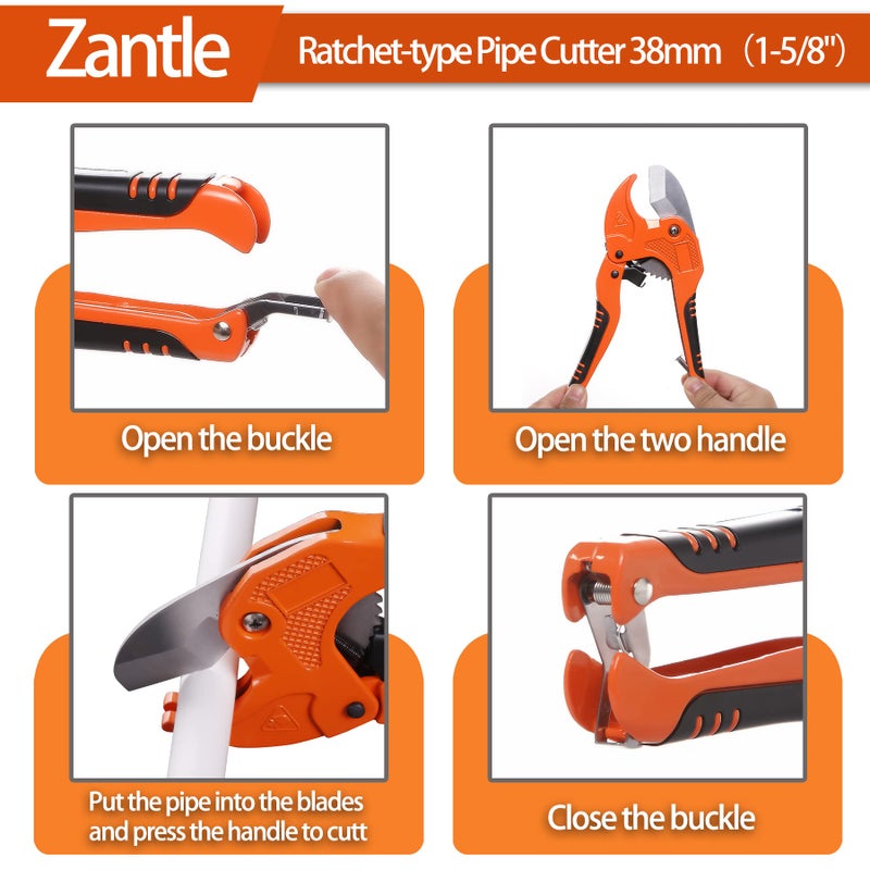 Zantle Ratchet-type Tube and Pipe Cutter for Cutting O.D. PEX, PVC, and PPR Plastic Hoses and Plumbing Pipes up to 1-5/8" inches, Ideal for Home Working and Plumbers (orange) - Image 5
