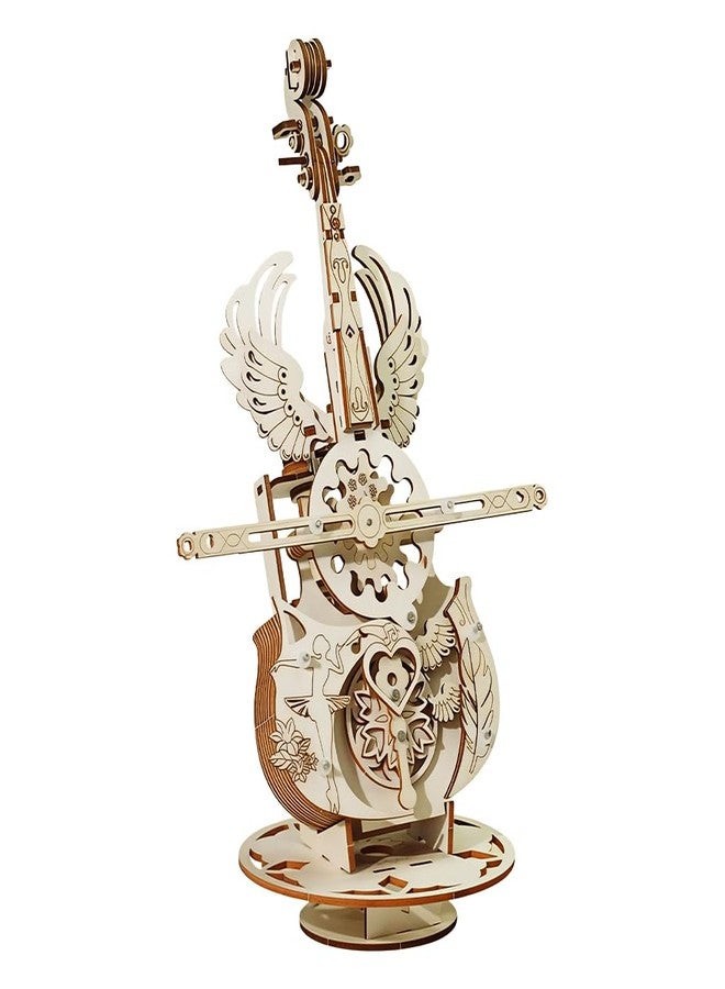 PATPAT® DIY Cello Wooden Music Box with Angel Wings, 3D Puzzle Toys Craft Model, Assemble Without Tools, Working Music Box with Movable Strings, Craft Items Decorative Ornament 17x27cm - Image 1
