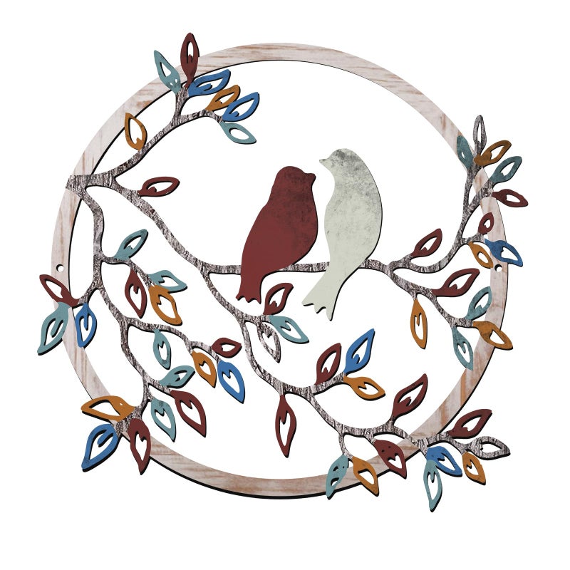 Ferraycle Metal Wall Art Bird on Tree Branch Silhouette Bird Art Decor for Living Room Garden Bedroom Office Home Wall Housewarming Party DecorVintage Color