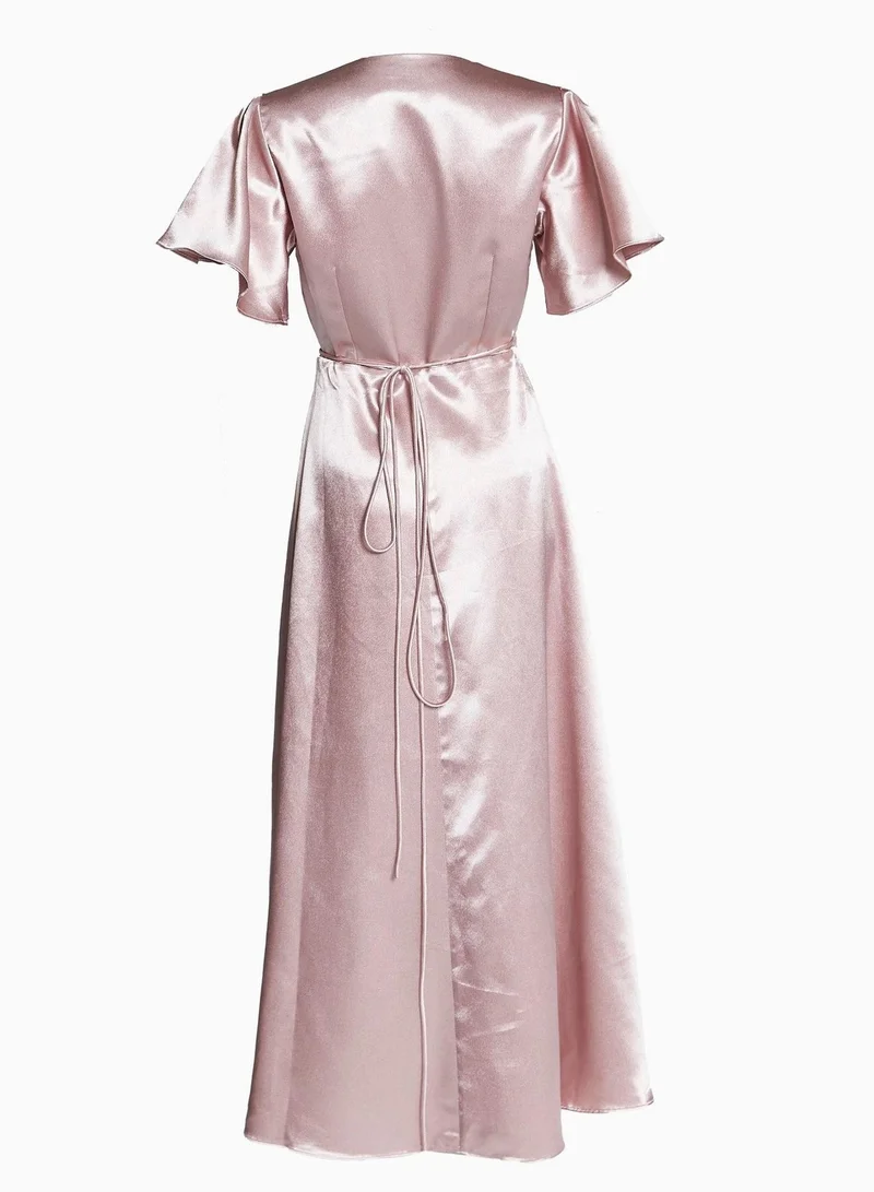 ترو ديكادينس Serena Dusty-Pink Bridesmaid Wrap Midi-Dress
