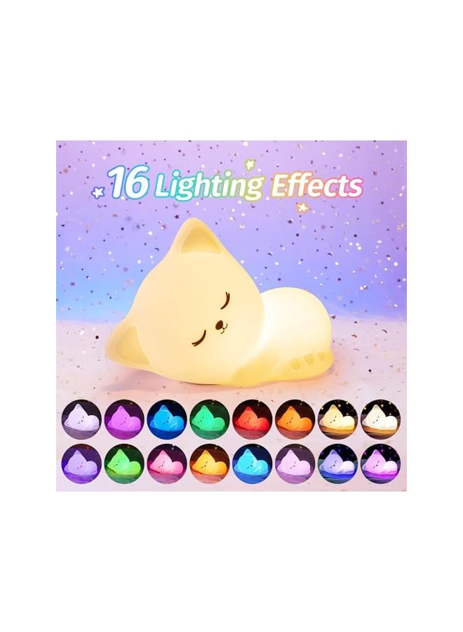The Bros Cat Shape Night Light for Kids, Adorable Night Lamp with 16 Colors Silicone Child Night Light, Soft Light Cordless Bedside Night Lights for Toddler Room, Decor for Nursery, Bedroom, Bathroom - Image 3