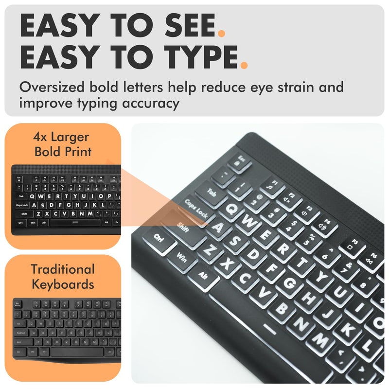 X9 Performance Wired Keyboard and Mouse Combo - Easy to See Backlit Large Print Keyboard Mouse for PC and Windows with 107 Light Up Keys, 7 Color LEDs, USB Wired, 4 DPI Modes - Image 3