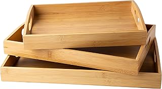 Comfify Bamboo Serving Trays with Handle Ã¢â‚¬â€œ Set of 3 Wooden Trays that Nest Ã¢â‚¬â€œ Large, Medium and Small Tray - Image 1